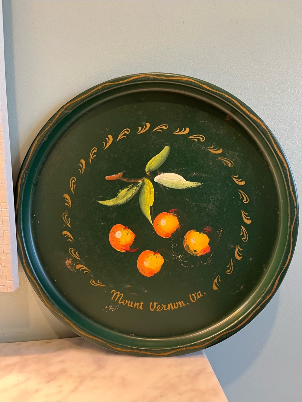Mount Vernon VA Hand-Painted Green Fruit Wall Tray